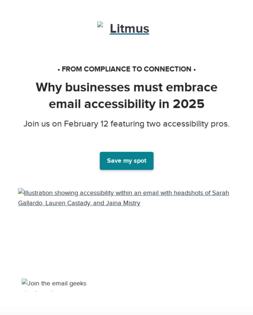 Example of an email from Litmus with image off