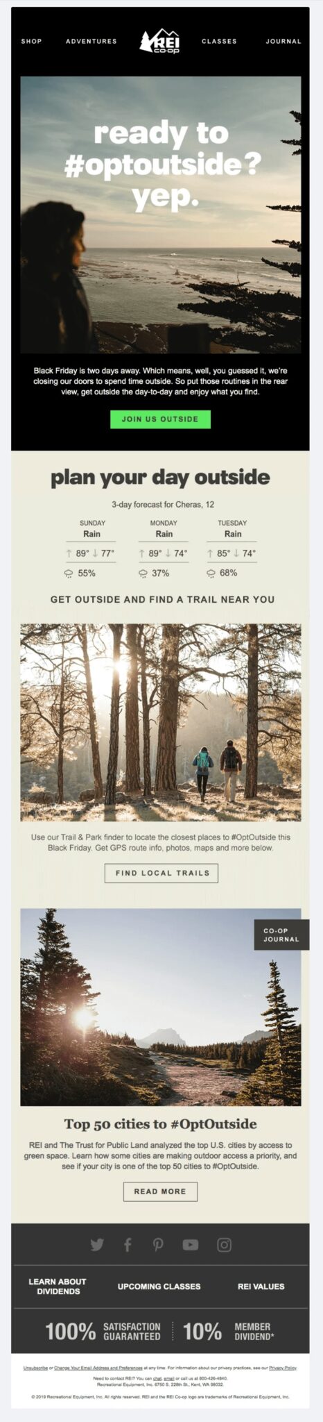 Black Friday email from REI