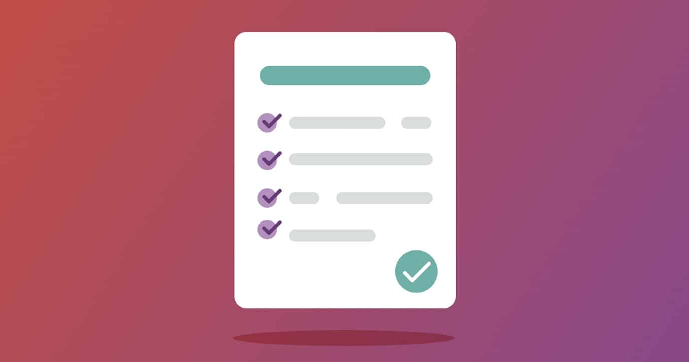illustration of an email checklist on top of a purple and pink background