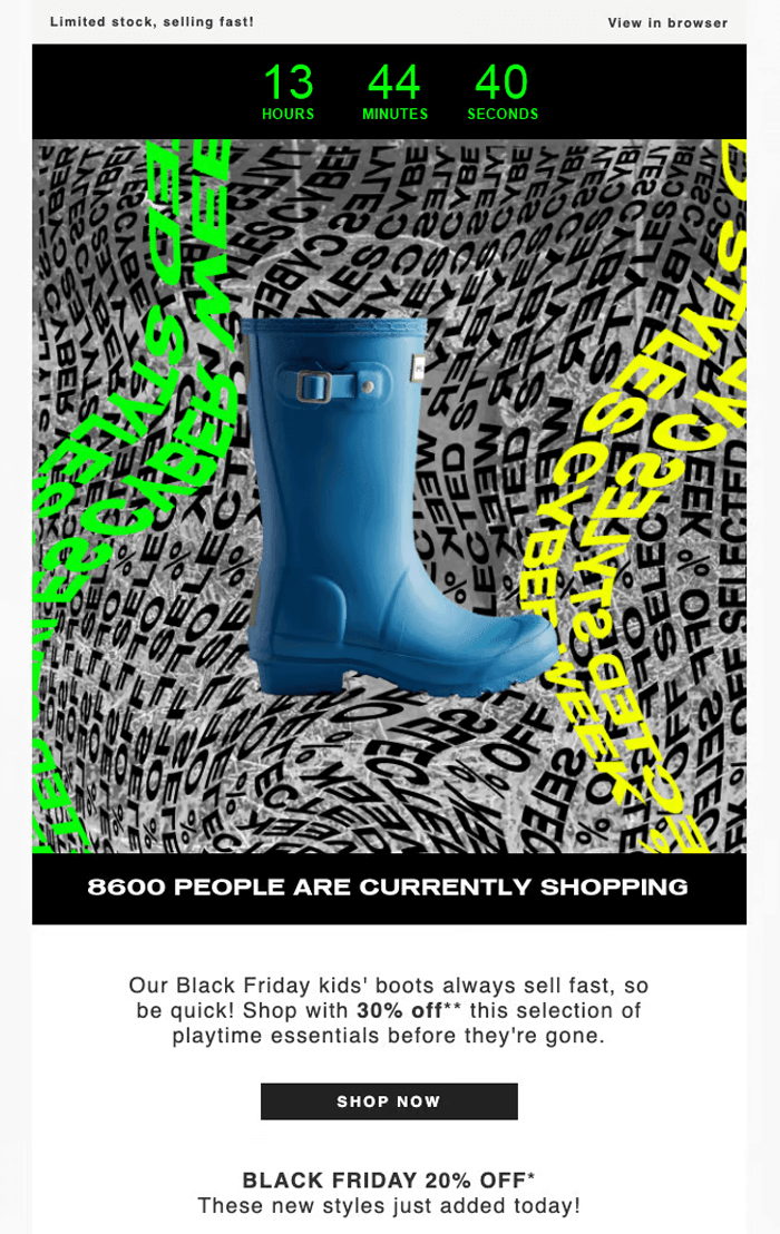 Hunter’s Cyber Monday email with a countdown timer