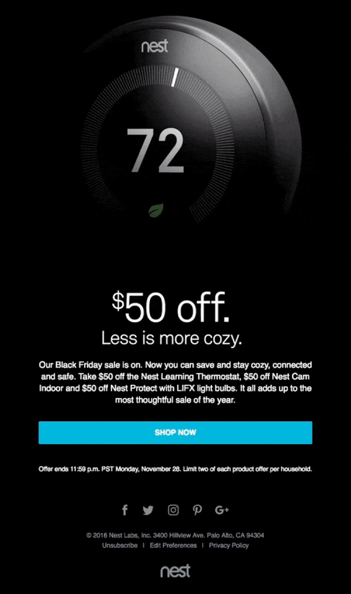 Black Friday email from Nest example