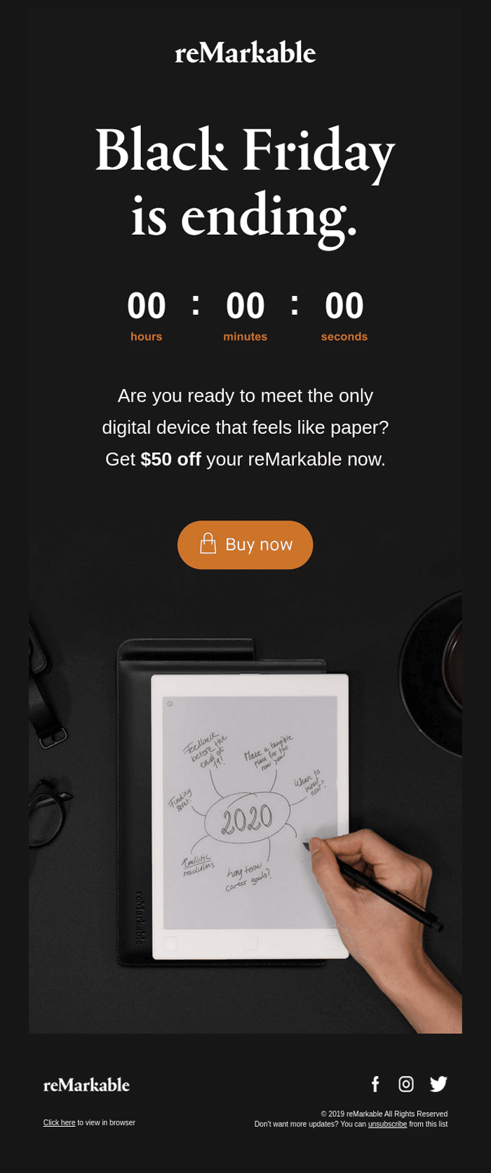 Black Friday email example from ReMarkable