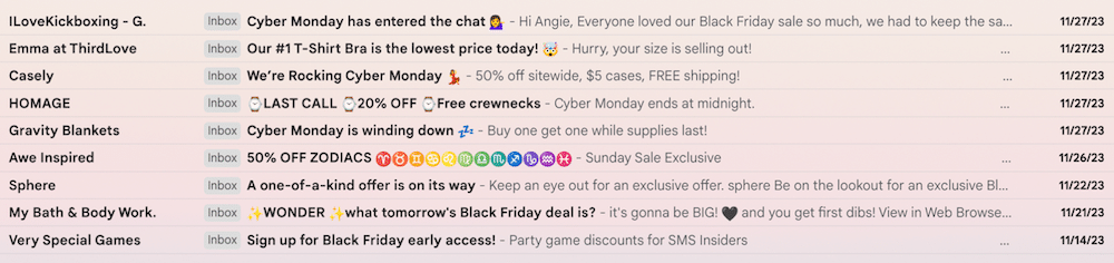 email examples from Angie Weyman's inbox